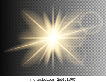 Efeito de luz de brilho. Estrela explode com brilhos.Sol.