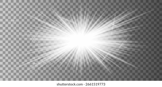 Glühlichteffekt. Stern platzte mit funkeln.Sonne. Vektorgrafik