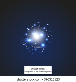 Glow light effect. Star burst with sparkles.  The effect of transparency for dark backgrounds. Vector eps 10. 
