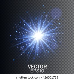 Glow Light Effect. Star Burst With Sparkles. Blue Glowing Light Burst Explosion With Transparent. Transparent Light Effects