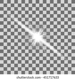 Glow light effect. Star burst with sparkles. Vector illustration. Vector glowing light bursts with sparkles on transparent background. White glowing light burst explosion with transparent.