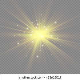 Efecto de luz brillante. Estrella estalló con destellos. Ilustración vectorial