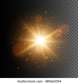 Glow Light Effect. Star Burst With Sparkles. Golden Glowing Lights