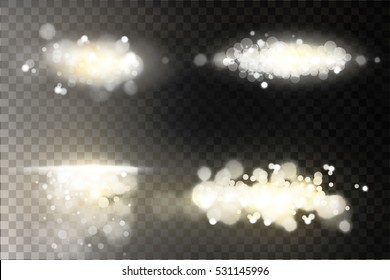 Glow light effect. Star burst with sparkles. sunlight.Glow golden light spark set on transparent background. Blur vector sparkles design collection. Explosive flash, sun, flare and shiny cloud.