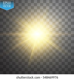Glow light effect. Star burst with sparkles on transparent background. Vector illustration. Sun
