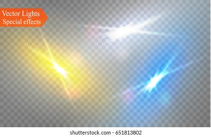 Glow light effect. Star burst with sparkles.Sun.highlights from the blue and yellow.