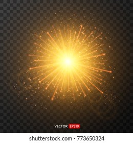 Glow light effect. Star burst with sparkles. Golden glowing lights. On transparent background. Vector EPS10