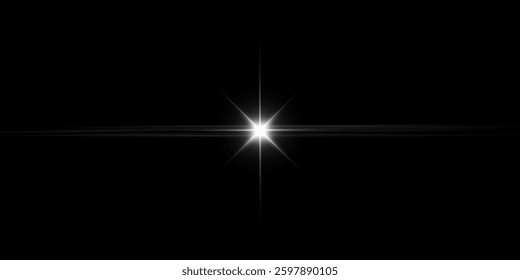 Glow light effect. Star formation with flares on a transparent background. Vector illustration. Sun