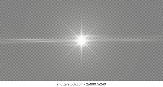 Glow light effect. Star formation with flares on a transparent background. Vector illustration. Sun