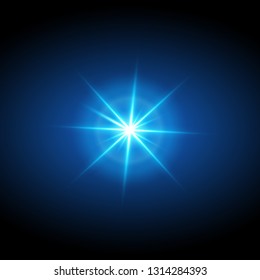 Glow light effect of the star on Dark blue background.