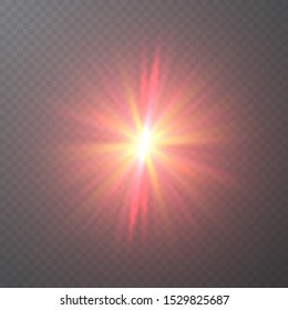 Glow light effect. Starburst on dark transparent background. Vector illustration.