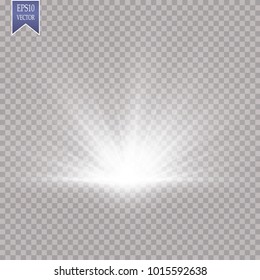 Glow light effect. Starburst with sparkles on transparent background. Vector illustration. Sun