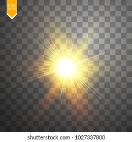 Glow light effect. Starburst with sparkles on transparent background. Vector illustration. Sun