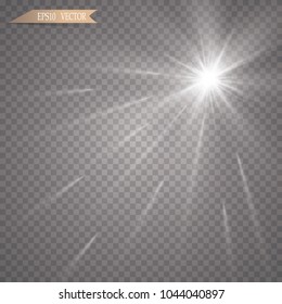 Glow light effect. Starburst with sparkles on transparent background. Vector illustration. Sun