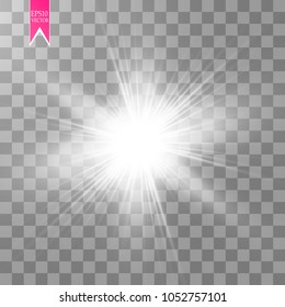 Glow light effect. Starburst with sparkles on transparent background. Vector illustration.