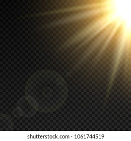 Glow light effect. Starburst with sparkles on transparent background. Vector illustration. Sun