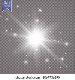 Glow light effect. Starburst with sparkles on transparent background. Vector illustration. Sun