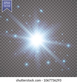 Glow light effect. Starburst with sparkles on transparent background. Vector illustration. Sun
