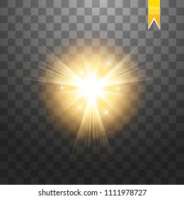 Glow light effect. Starburst with sparkles on transparent background. Vector illustration.