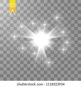Glow light effect. Starburst with sparkles on transparent background. Vector illustration.