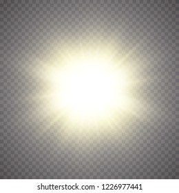 Glow light effect. Starburst with sparkles on transparent background. Vector illustration. Sun