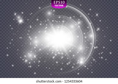 Glow light effect. Starburst with sparkles on transparent background. Vector illustration. Sun