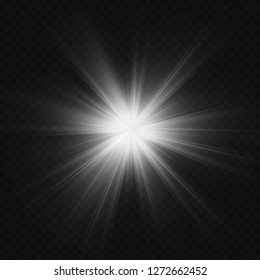 Glow light effect. Starburst with sparkles on transparent background. Vector illustration. Sun