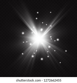 Glow light effect. Starburst with sparkles on transparent background. Vector illustration. Sun