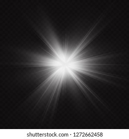 Glow light effect. Starburst with sparkles on transparent background. Vector illustration. Sun