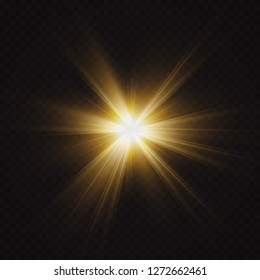 Glow light effect. Starburst with sparkles on transparent background. Vector illustration. Sun