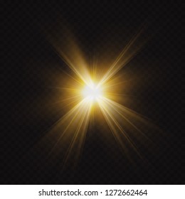 Glow light effect. Starburst with sparkles on transparent background. Vector illustration. Sun