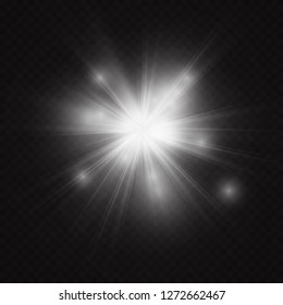 Glow light effect. Starburst with sparkles on transparent background. Vector illustration. Sun