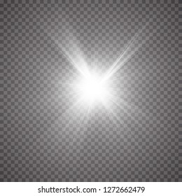 Glow light effect. Starburst with sparkles on transparent background. Vector illustration. Sun