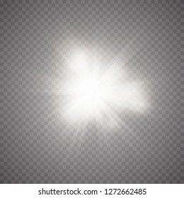 Glow light effect. Starburst with sparkles on transparent background. Vector illustration. Sun