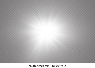 Glow light effect. Starburst with sparkles on transparent background. Vector illustration. Sun
