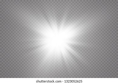 Glow light effect. Starburst with sparkles on transparent background. Vector illustration. Sun