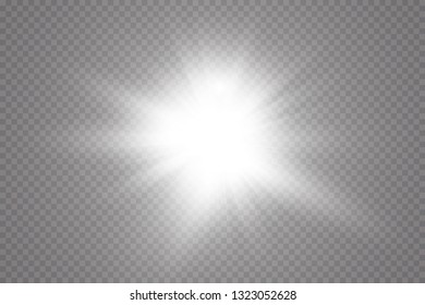 Glow light effect. Starburst with sparkles on transparent background. Vector illustration. Sun