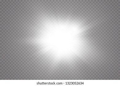 Glow light effect. Starburst with sparkles on transparent background. Vector illustration. Sun