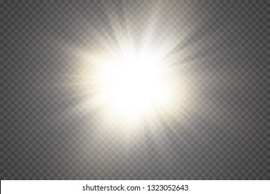 Glow light effect. Starburst with sparkles on transparent background. Vector illustration. Sun