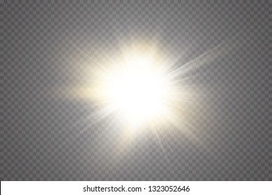 Glow light effect. Starburst with sparkles on transparent background. Vector illustration. Sun