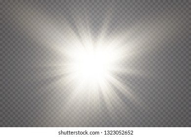 Glow light effect. Starburst with sparkles on transparent background. Vector illustration. Sun