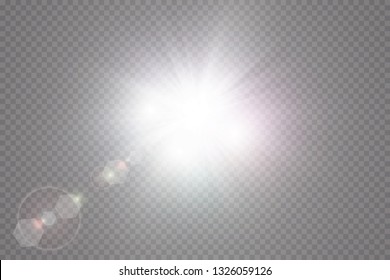 Glow light effect. Starburst with sparkles on transparent background. Vector illustration. Sun