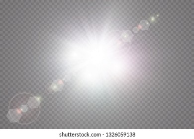 Glow light effect. Starburst with sparkles on transparent background. Vector illustration. Sun
