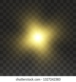 Glow light effect. Starburst with sparkles on transparent background. Vector illustration. Sun
