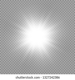 Glow light effect. Starburst with sparkles on transparent background. Vector illustration. Sun