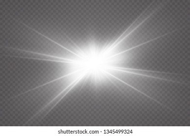 Glow light effect. Starburst with sparkles on transparent background. Vector illustration. Sun