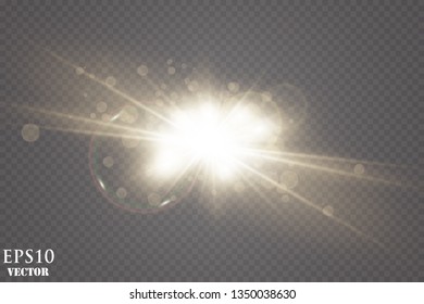 Glow light effect. Starburst with sparkles on transparent background. Vector illustration. Sun
