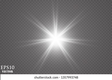 Glow light effect. Starburst with sparkles on transparent background. Vector illustration. Sun
