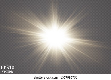 Glow light effect. Starburst with sparkles on transparent background. Vector illustration. Sun
