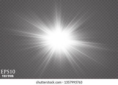 Glow light effect. Starburst with sparkles on transparent background. Vector illustration. Sun
